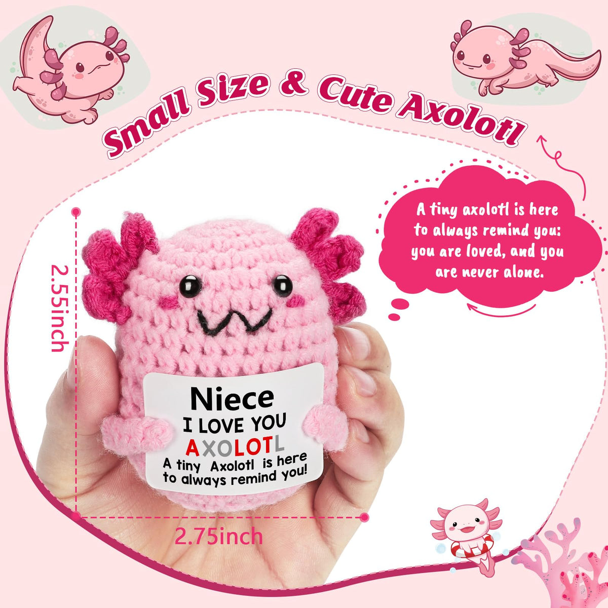 WEYON Niece Gifts from Aunt - Mini Crochet Axolotl Plush with Message Card