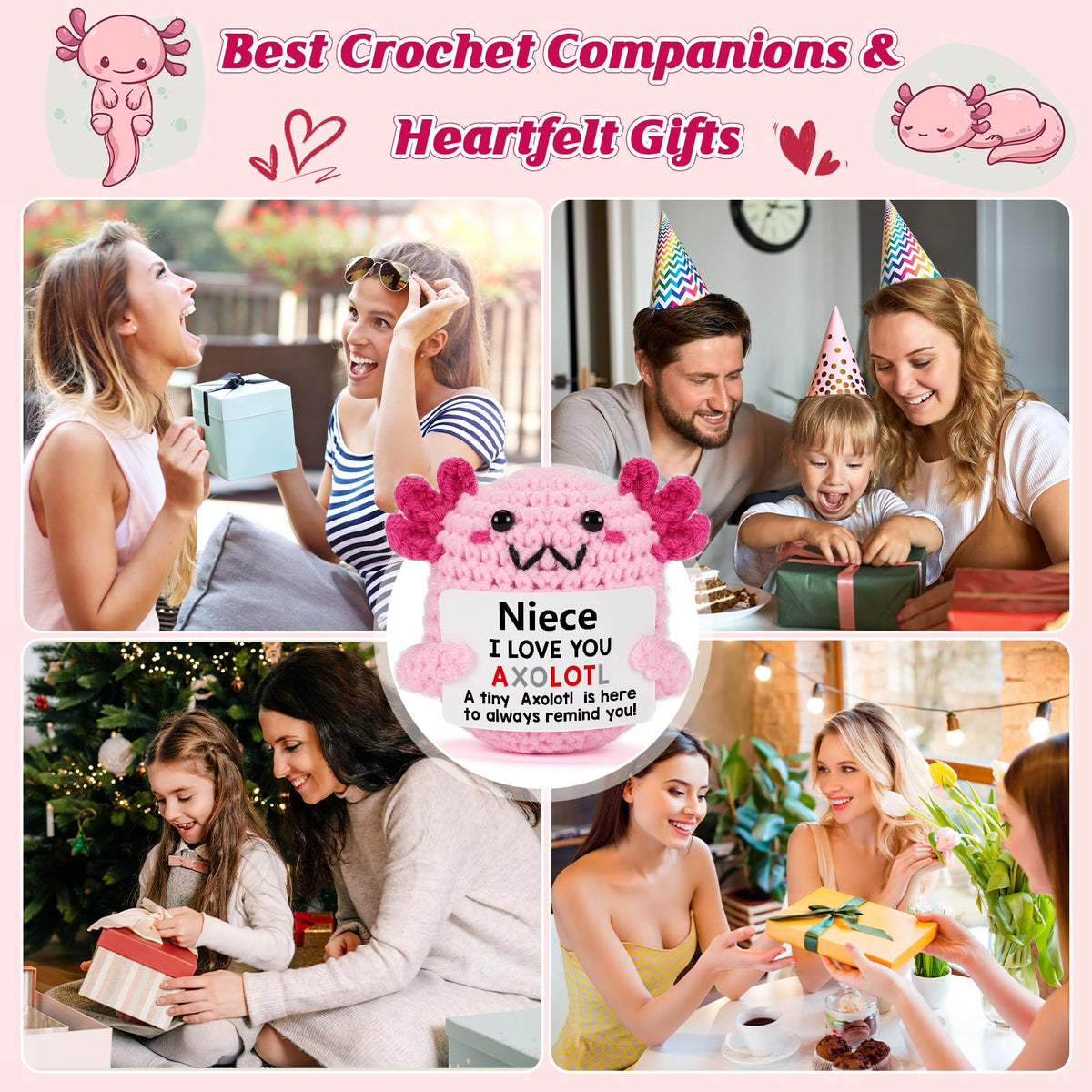 WEYON Niece Gifts from Aunt - Mini Crochet Axolotl Plush with Message Card