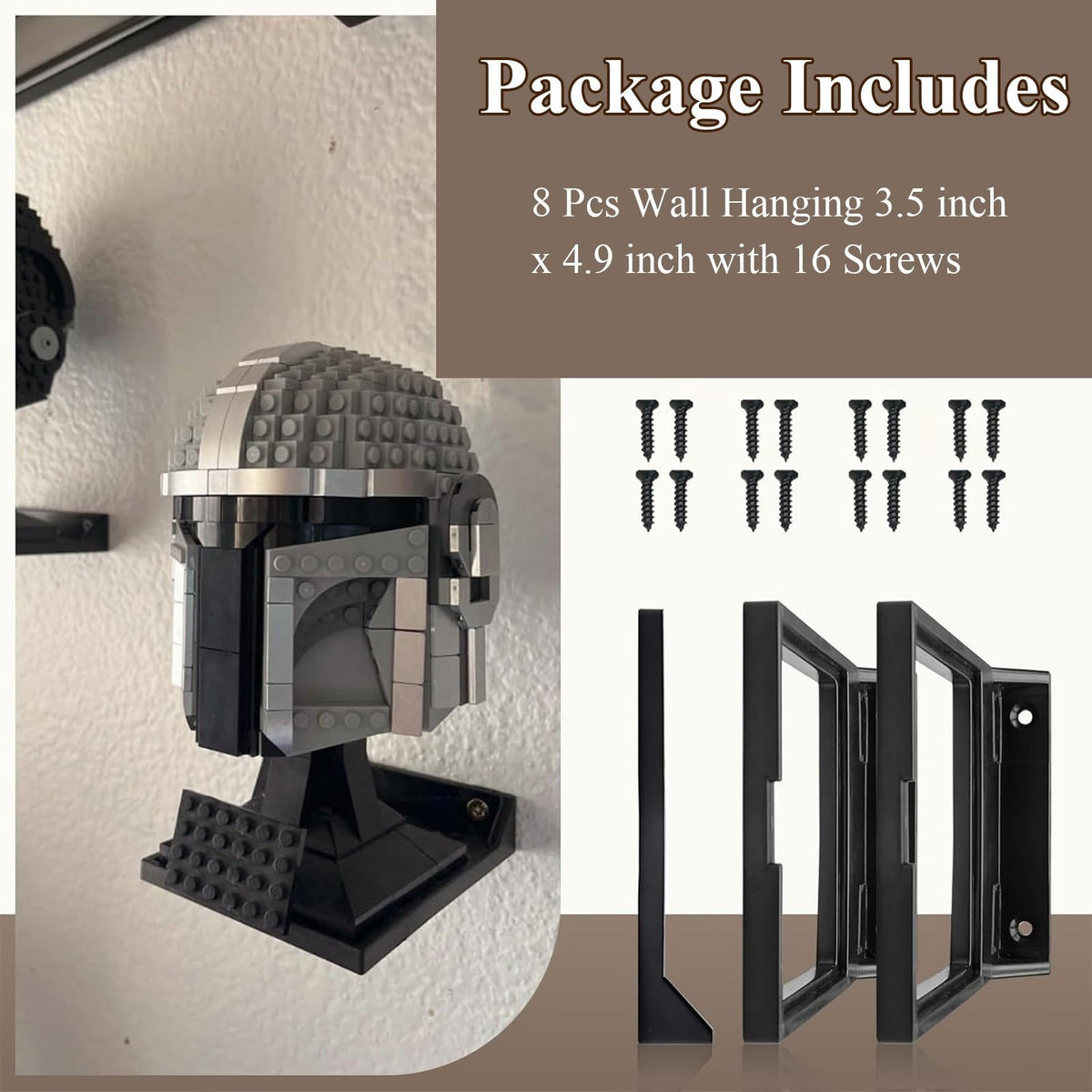 WFCYX 8-Pc Black Lego Helmet Wall Mount Display Stand | Fits Boba Fett, Vader, Luke Skywalker & More