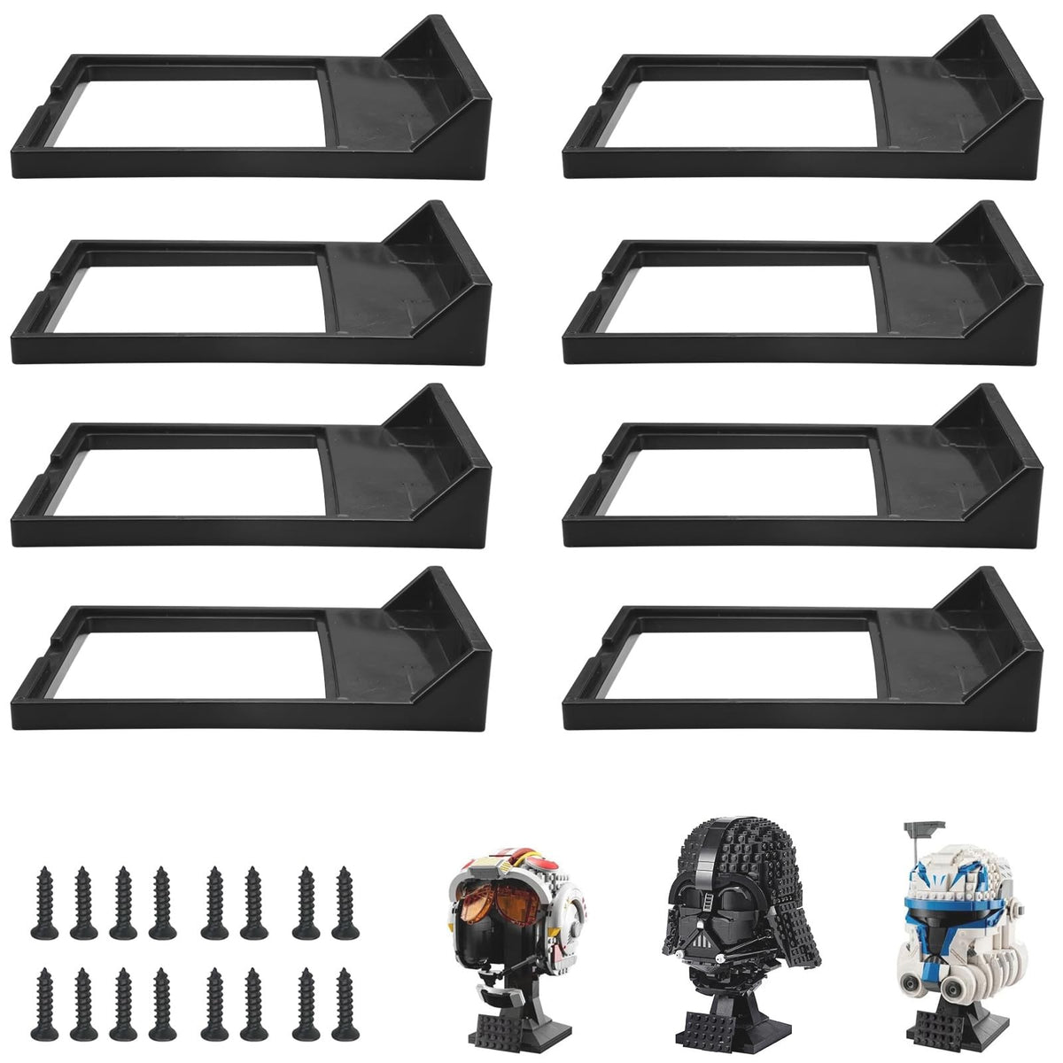 WFCYX 8-Pc Black Lego Helmet Wall Mount Display Stand | Fits Boba Fett, Vader, Luke Skywalker & More