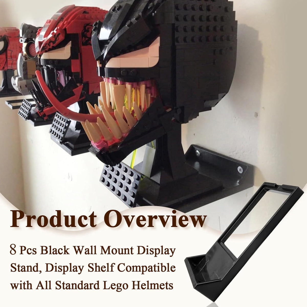 WFCYX 8-Pc Black Lego Helmet Wall Mount Display Stand | Fits Boba Fett, Vader, Luke Skywalker & More
