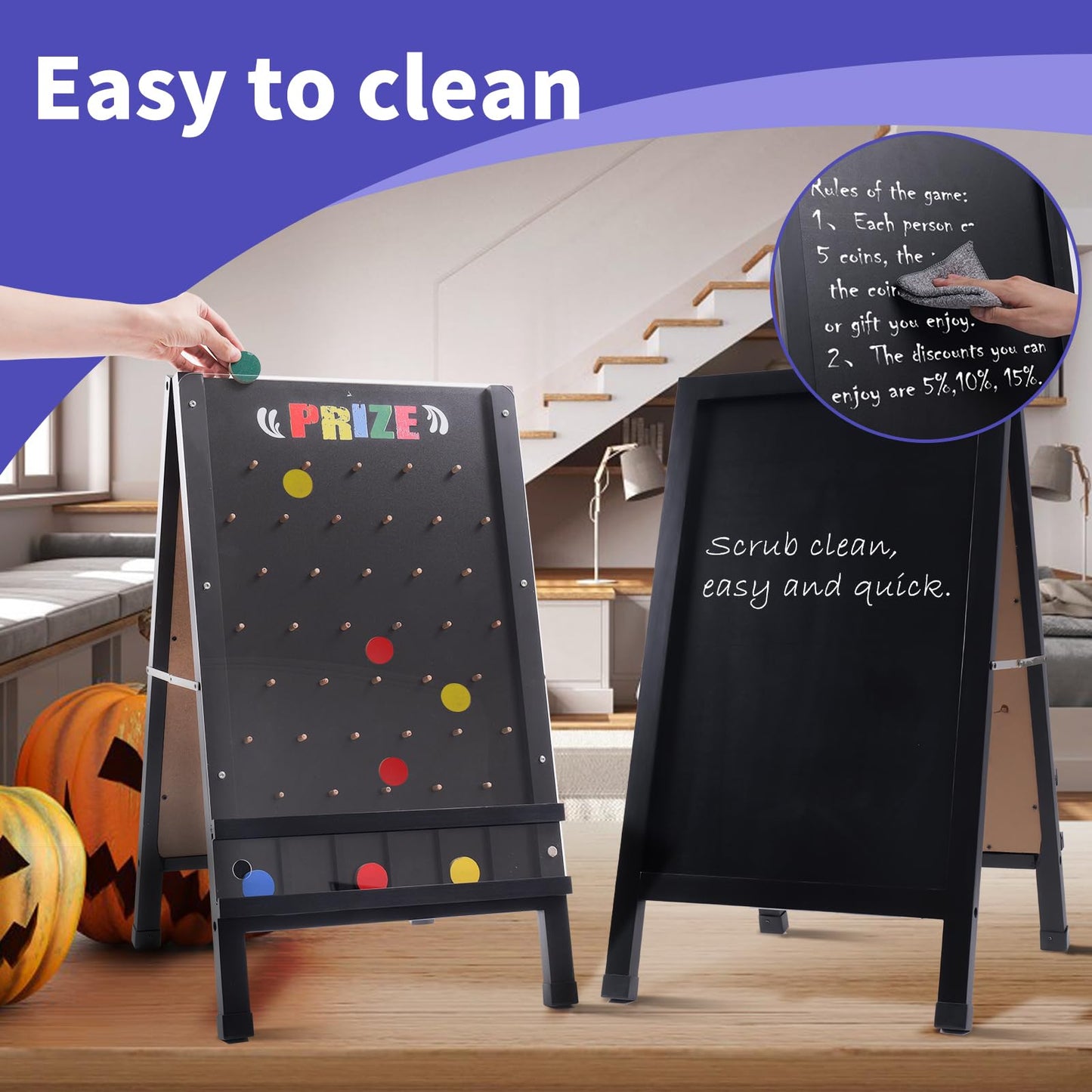 Wfunrite Prize Drop Game Board – Double-Sided 15.7 x 27.5 in A-Frame Sign with 10 Discs & Chalk Set