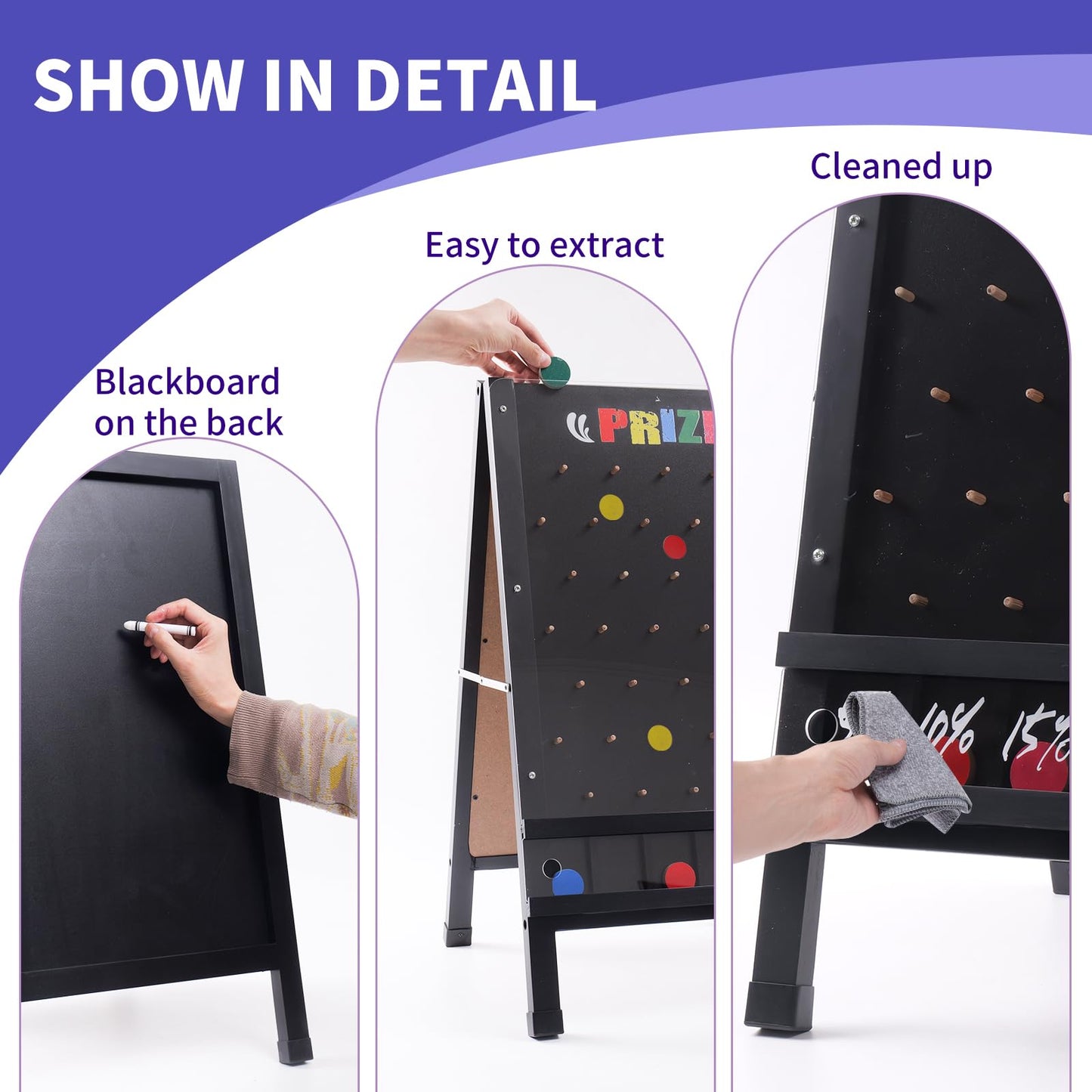 Wfunrite Prize Drop Game Board – Double-Sided 15.7 x 27.5 in A-Frame Sign with 10 Discs & Chalk Set