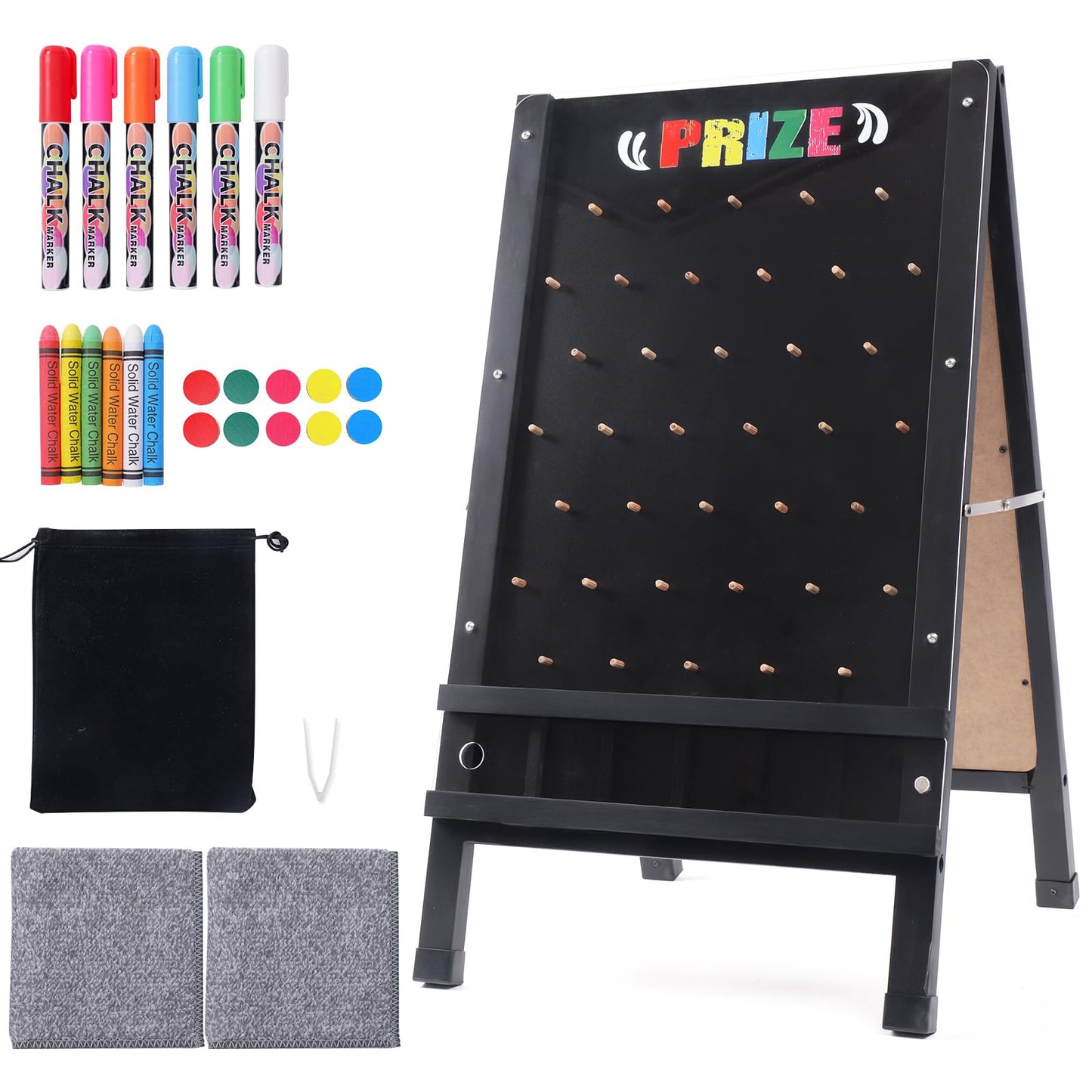 Wfunrite Prize Drop Game Board – Double-Sided 15.7 x 27.5 in A-Frame Sign with 10 Discs & Chalk Set