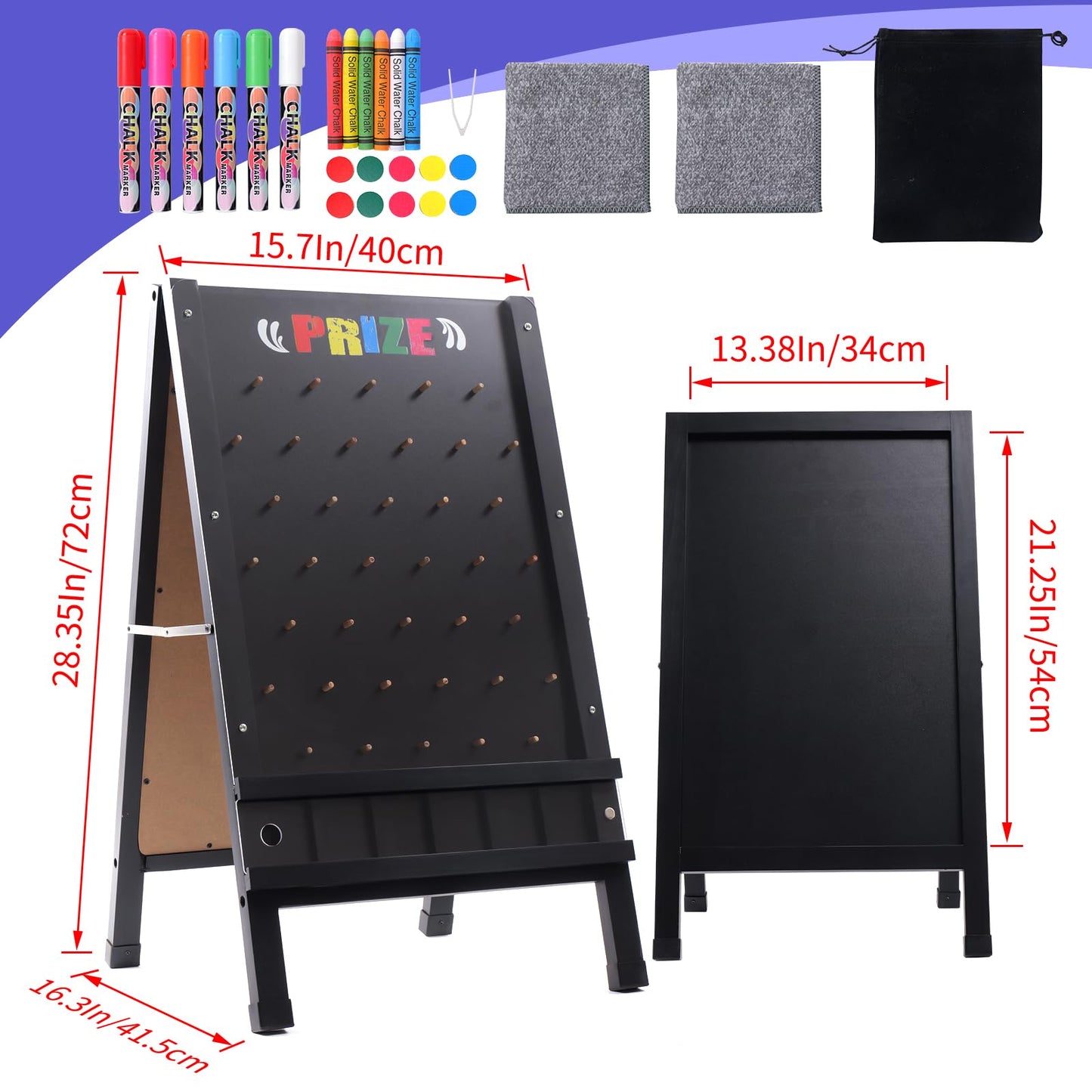 Wfunrite Prize Drop Game Board – Double-Sided 15.7 x 27.5 in A-Frame Sign with 10 Discs & Chalk Set