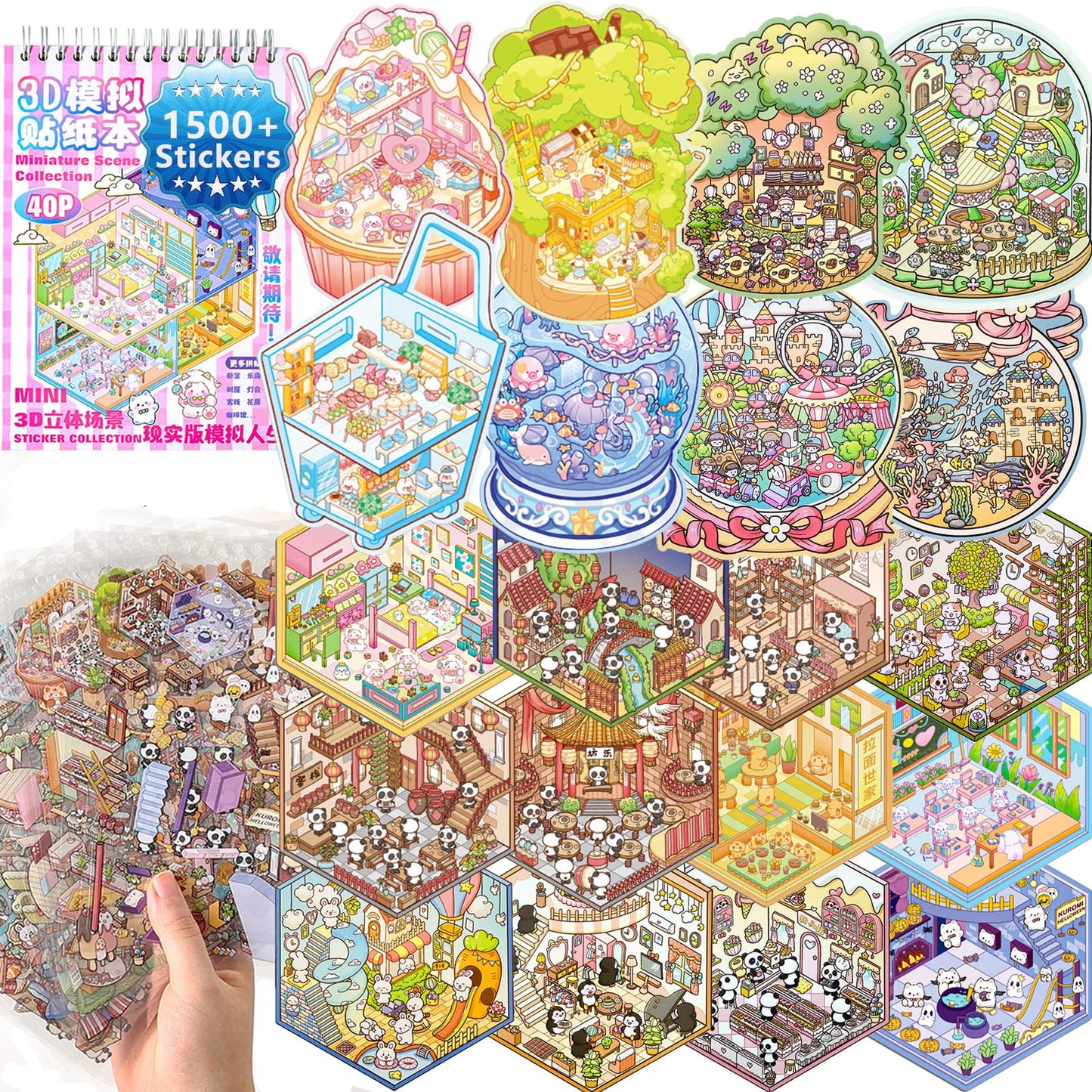 WhaleLantic DIY 3D Sticker Scene - 20 Sets, 1500 Reusable Stickers for Creative Crafts