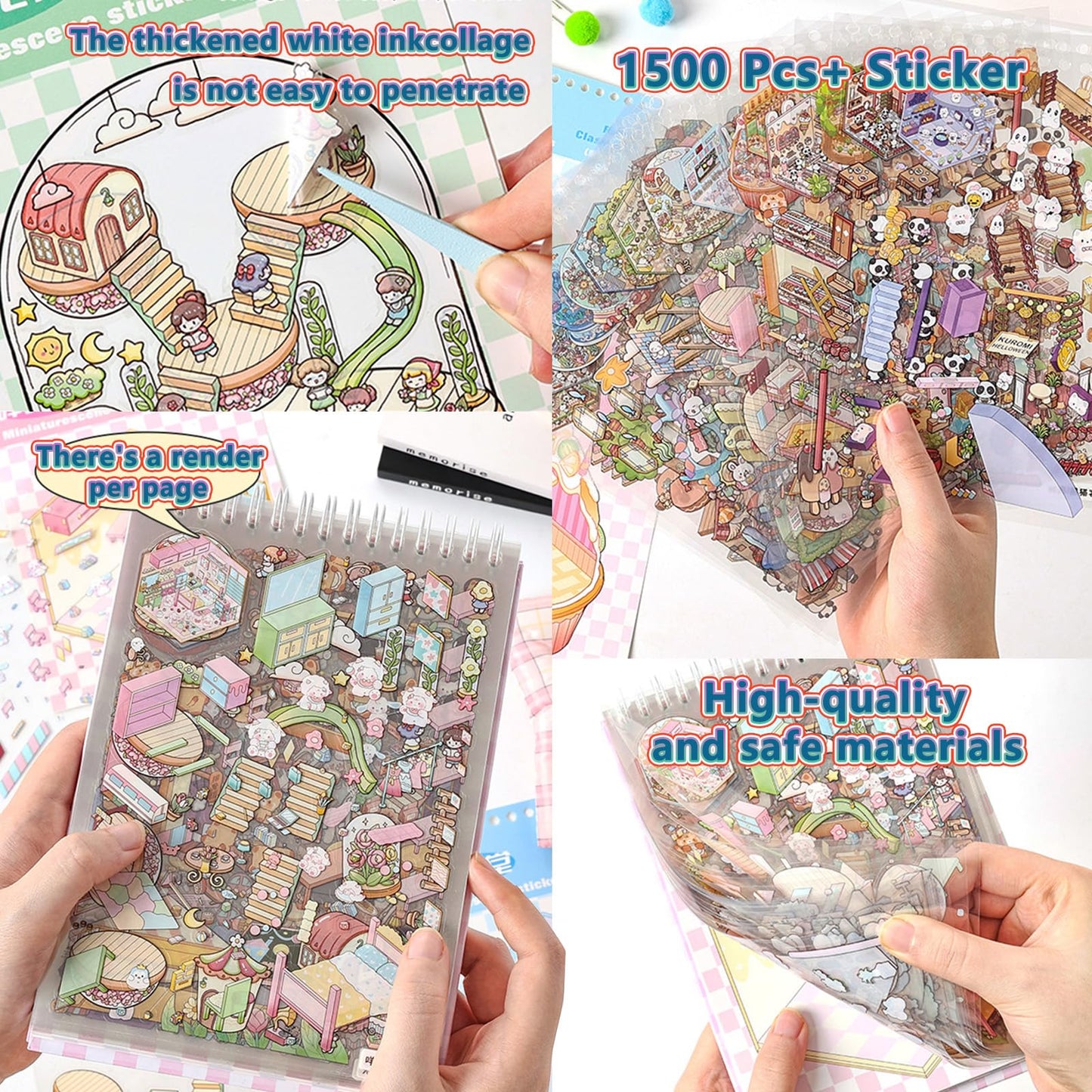 WhaleLantic DIY 3D Sticker Scene - 20 Sets, 1500 Reusable Stickers for Creative Crafts