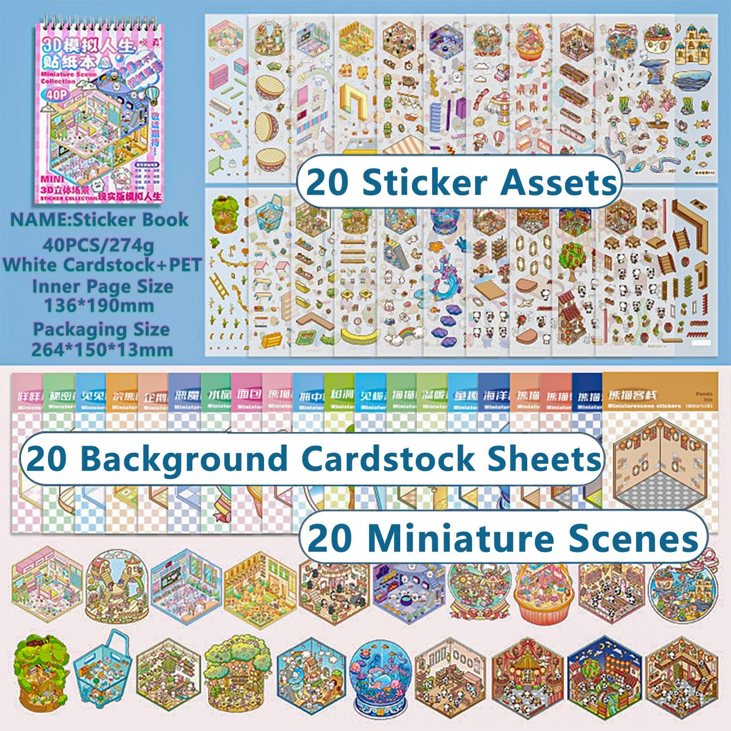 WhaleLantic DIY 3D Sticker Scene - 20 Sets, 1500 Reusable Stickers for Creative Crafts