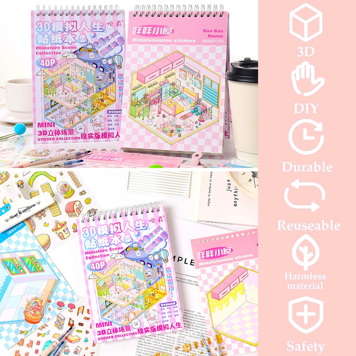 WhaleLantic DIY 3D Sticker Scene - 20 Sets, 1500 Reusable Stickers for Creative Crafts