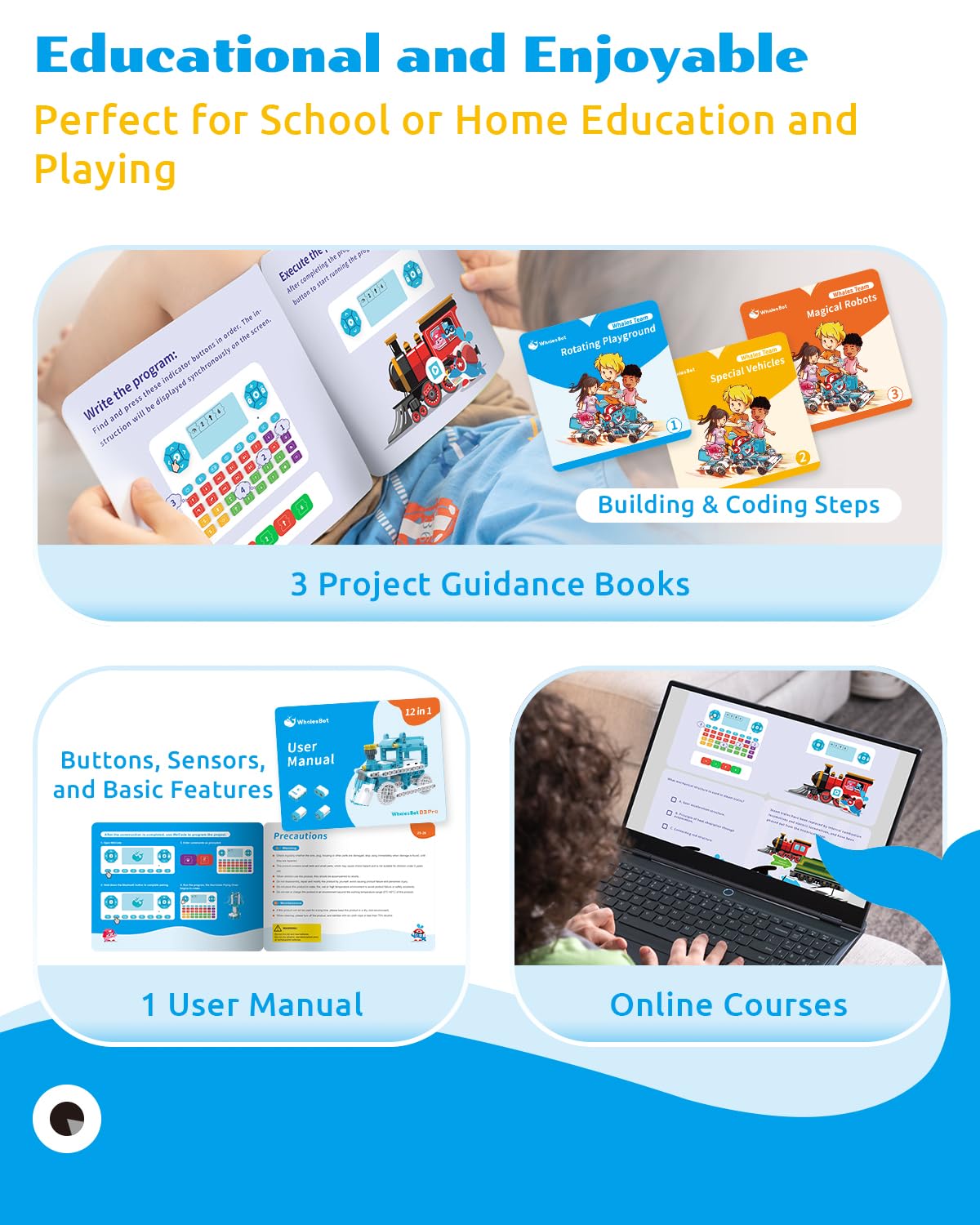 WhalesBot D3 Pro 12-in-1 STEM WeCode Pad – Screen-Free Coding Robot Kit for Kids Aged 6-8
