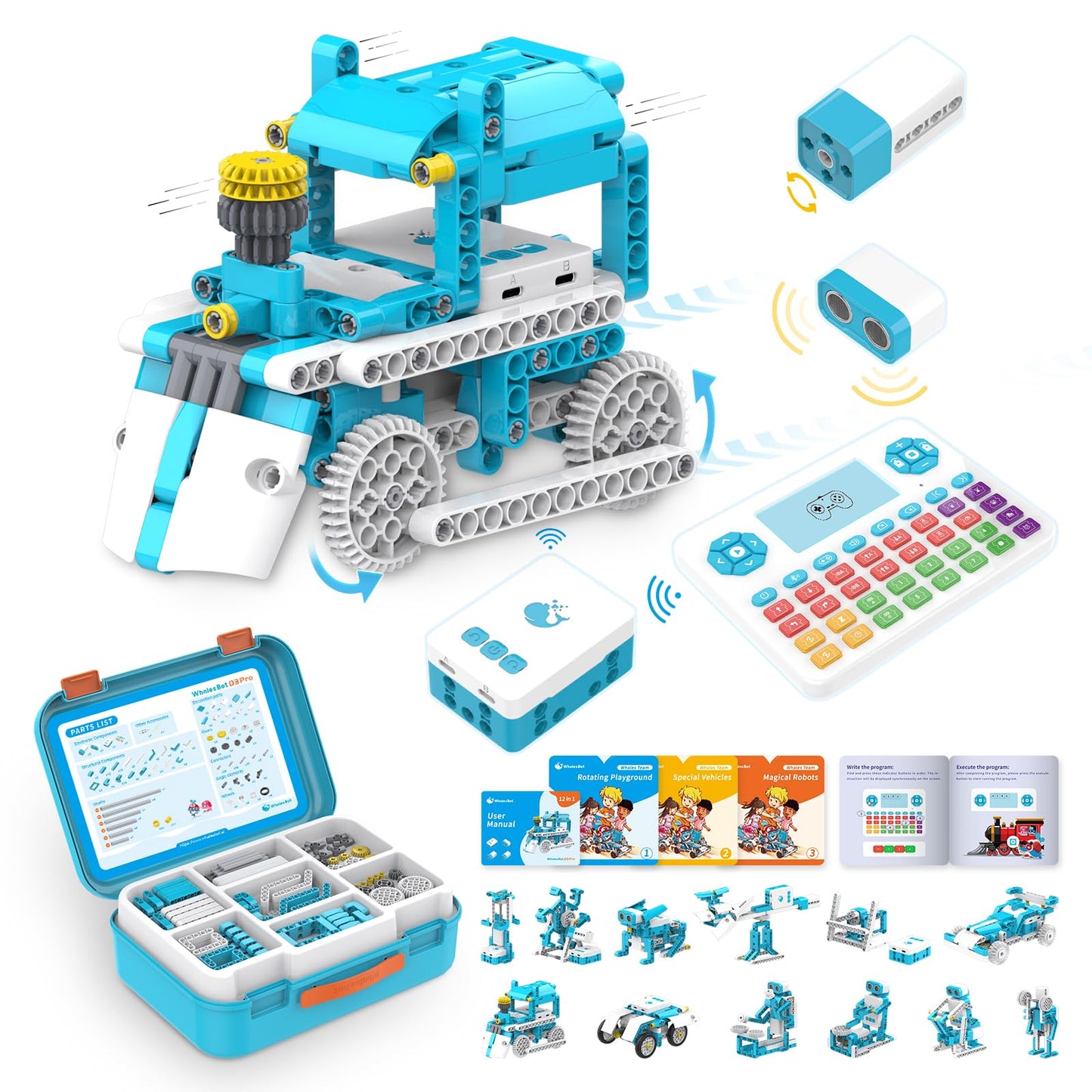 WhalesBot D3 Pro 12-in-1 STEM WeCode Pad – Screen-Free Coding Robot Kit for Kids Aged 6-8