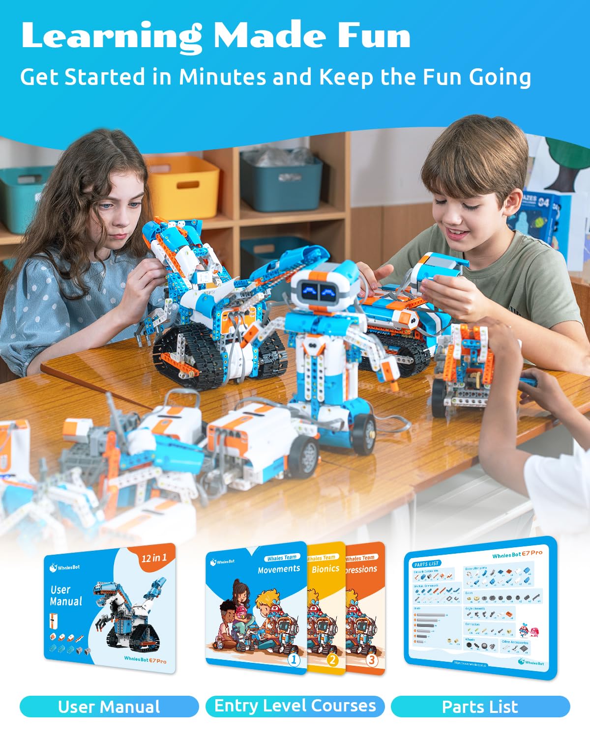 WhalesBot E7 Pro Coding & Remote Control Robot Kit for Kids 8-16 | Scratch, Python, STEM