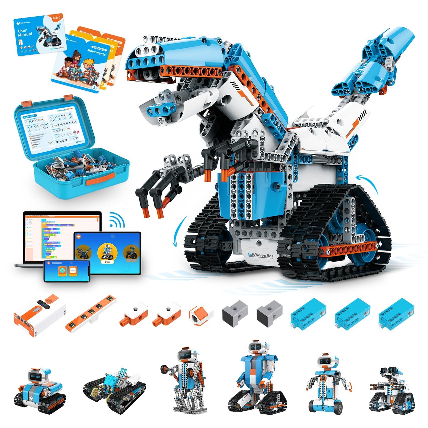 WhalesBot E7 Pro Coding & Remote Control Robot Kit for Kids 8-16 | Scratch, Python, STEM