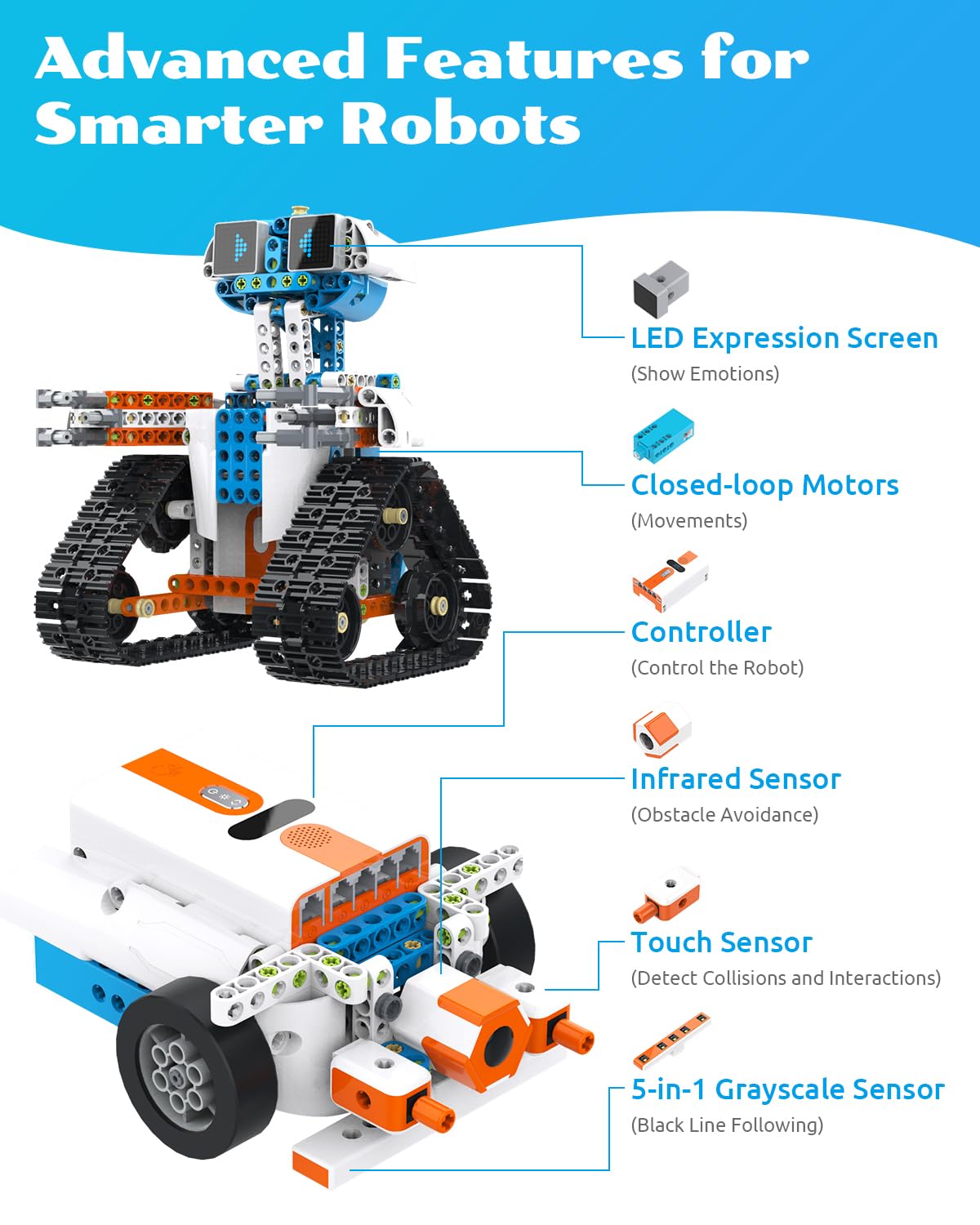 WhalesBot E7 Pro Coding & Remote Control Robot Kit for Kids 8-16 | Scratch, Python, STEM