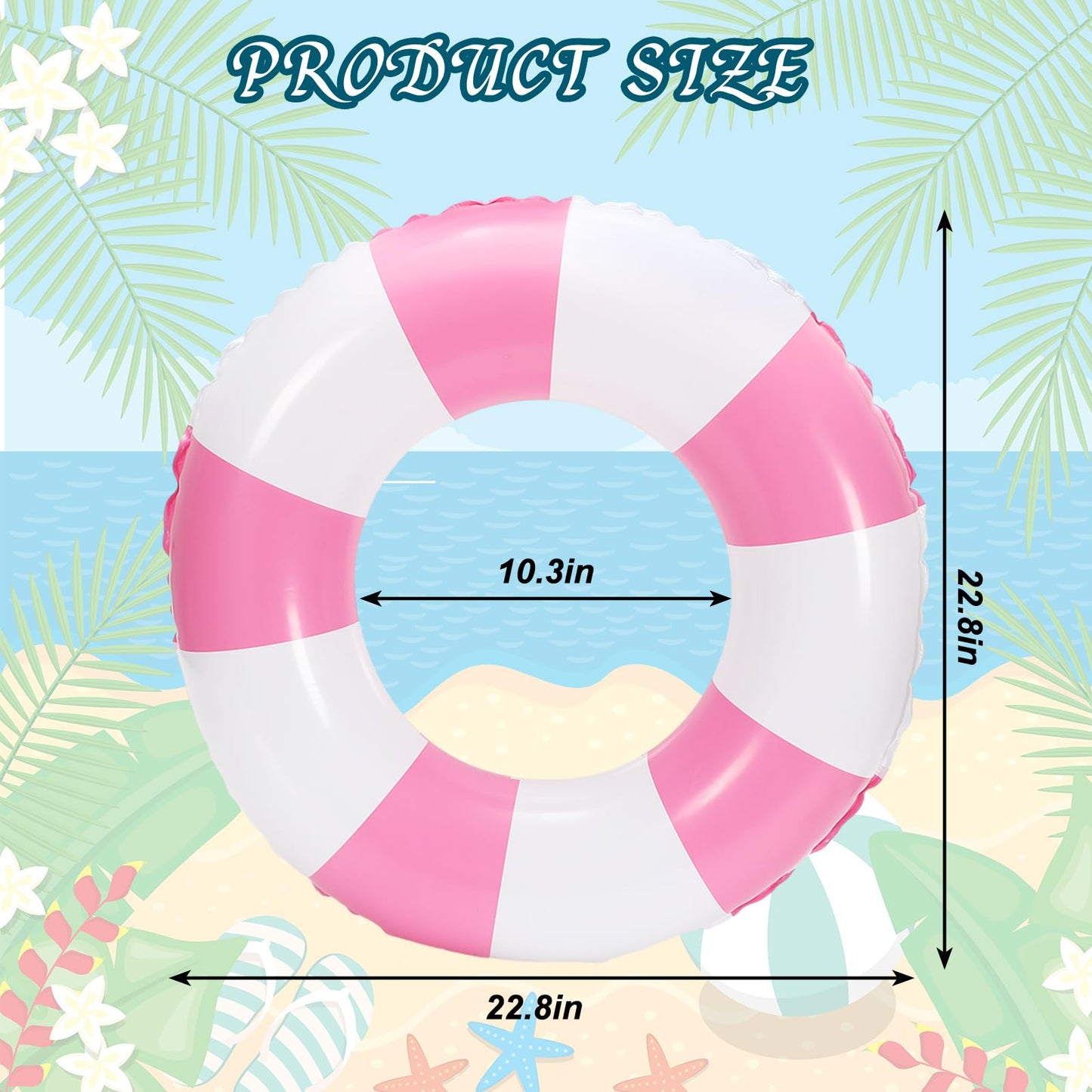 Whaline 4-Pack White Pink Striped Inflatable Swim Floats – 22.8 Inch Pool Loungers