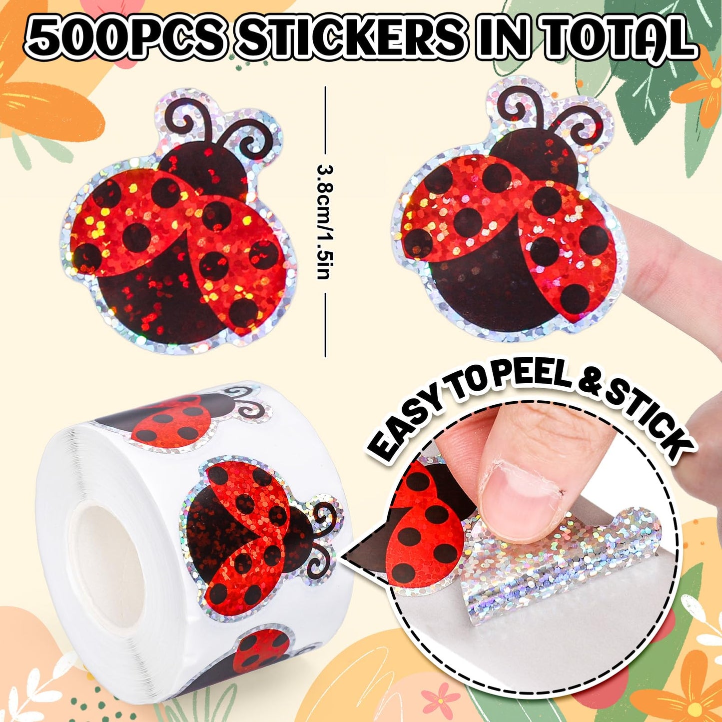 Whaline Summer Ladybug Stickers Roll – 500 Pcs, Waterproof & Self-Adhesive