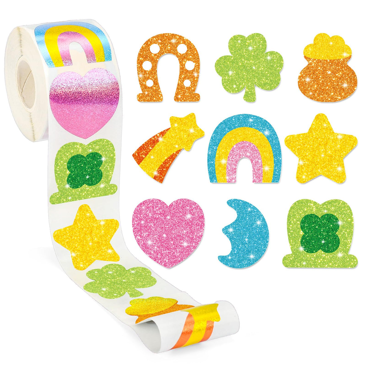 Whaline St. Patrick's Day Stickers Roll – Holographic Lucky Charms, 500 Pcs
