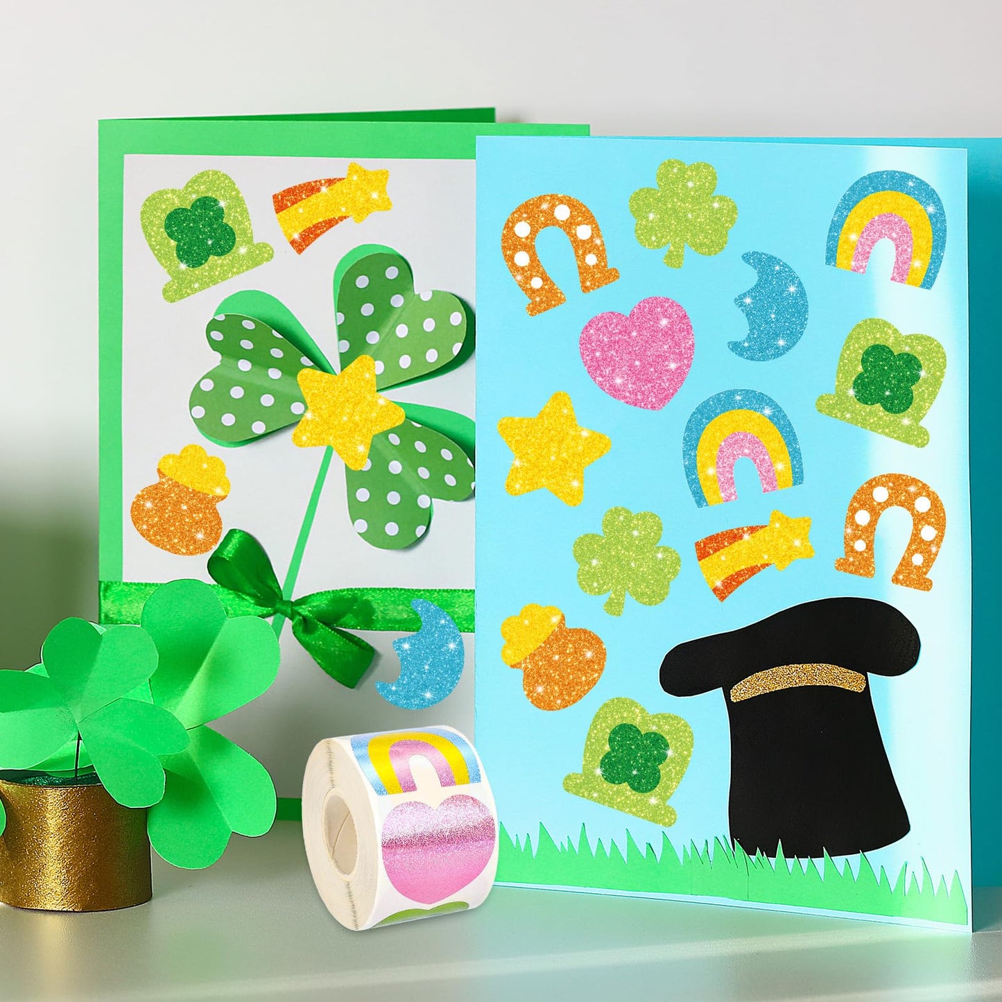Whaline St. Patrick's Day Stickers Roll – Holographic Lucky Charms, 500 Pcs