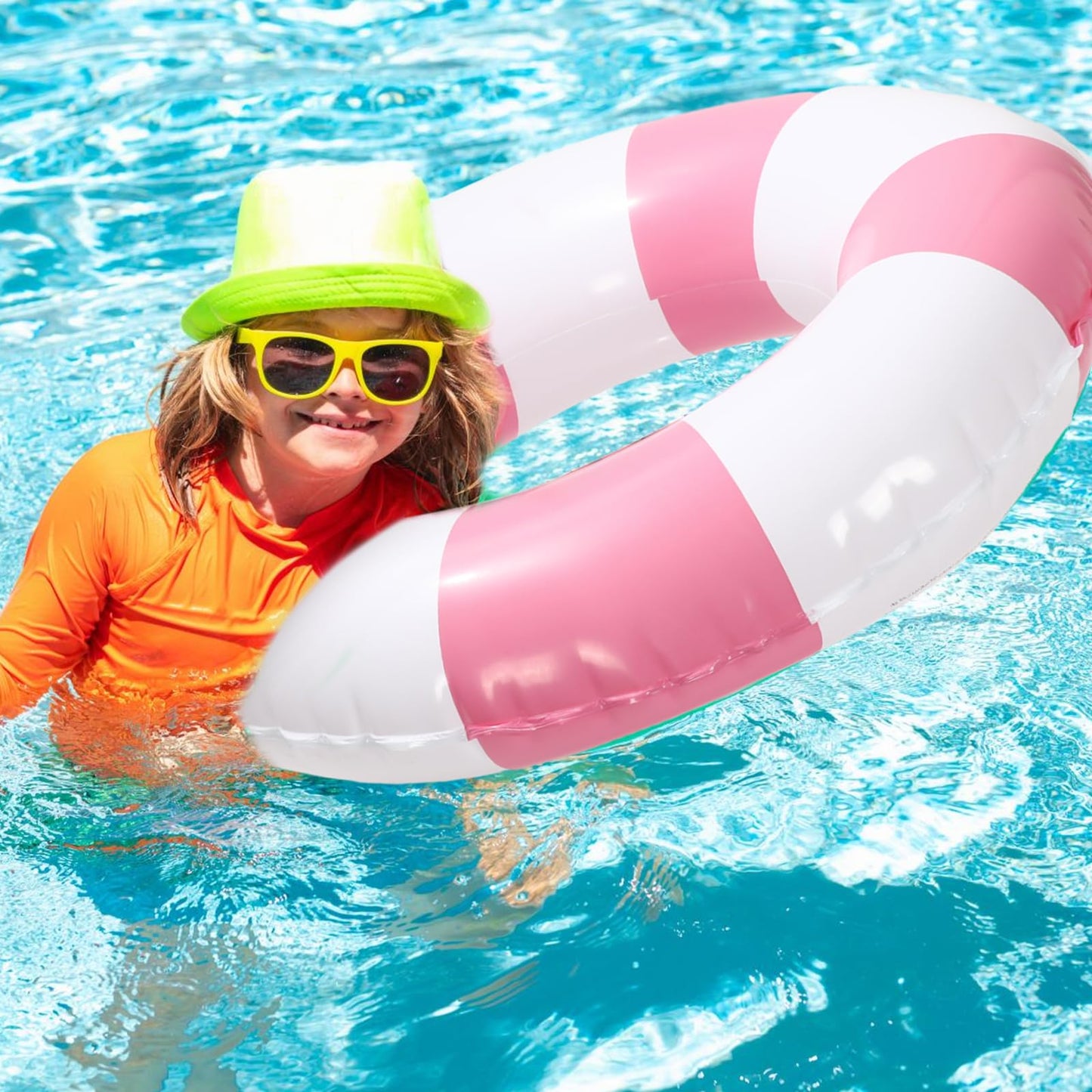 Whaline 4-Pack White Pink Striped Inflatable Swim Floats – 22.8 Inch Pool Loungers