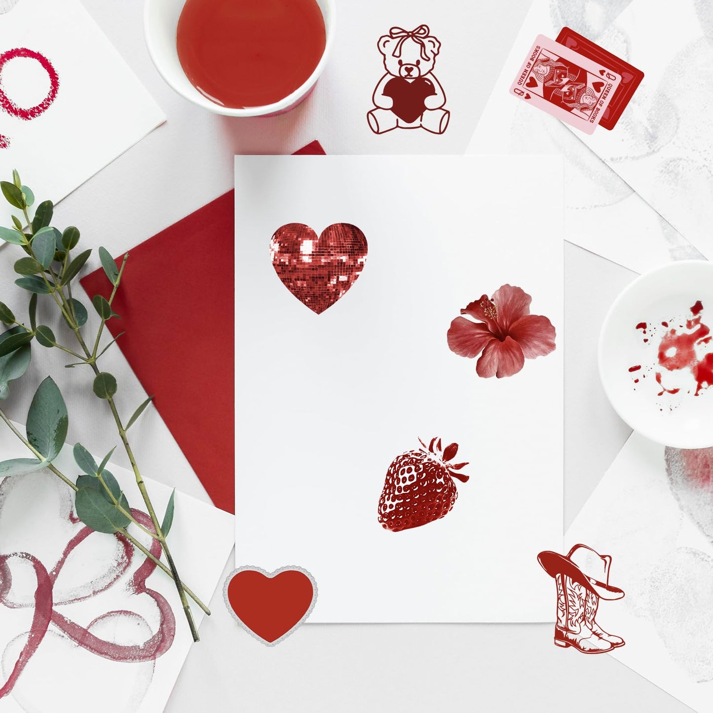 Whaline 1000 Pcs Valentine's Day Stickers Roll – Vintage Heart & Cherry, 14 Designs (2 Rolls)