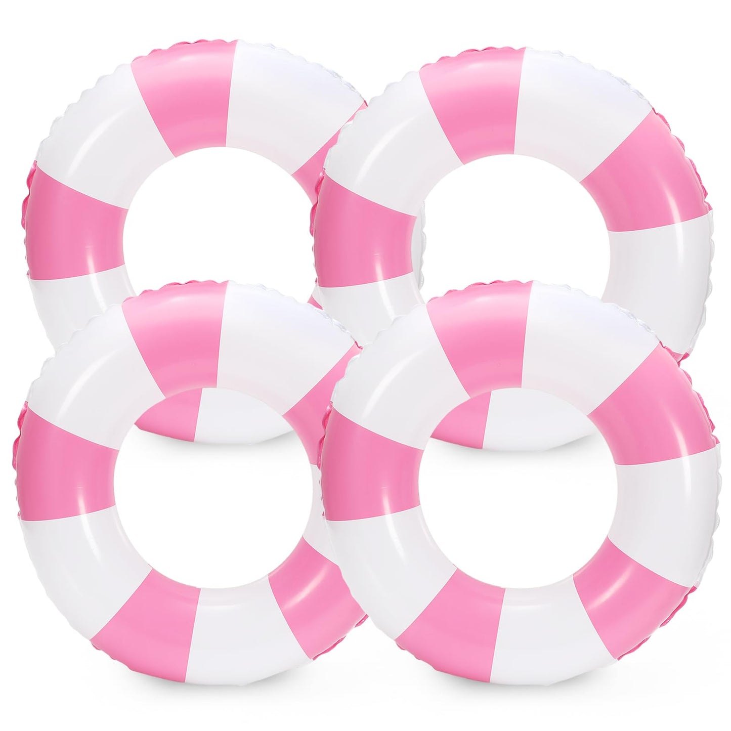 Whaline 4-Pack White Pink Striped Inflatable Swim Floats – 22.8 Inch Pool Loungers