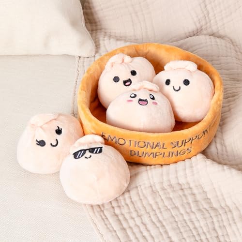 WHAT DO YOU MEME? Emotional Support Dumplings by Relatable – Valentines Day Plush Set, 5-Pack with Carrying Basket