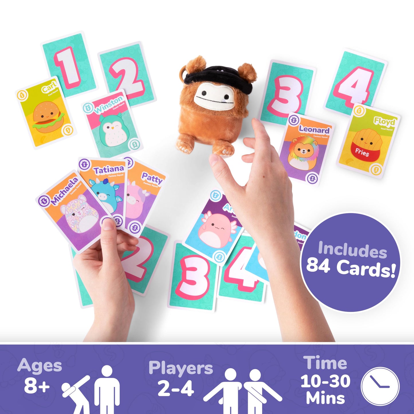 WHAT DO YOU MEME? Squishmallows Take4 — Family Card & Board Game with Exclusive Benny Plush (84 Cards)