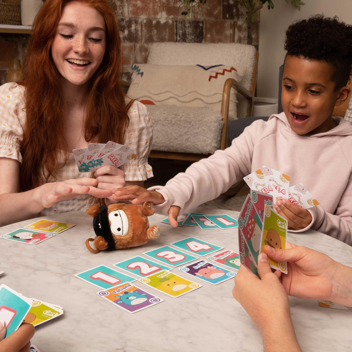WHAT DO YOU MEME? Squishmallows Take4 — Family Card & Board Game with Exclusive Benny Plush (84 Cards)