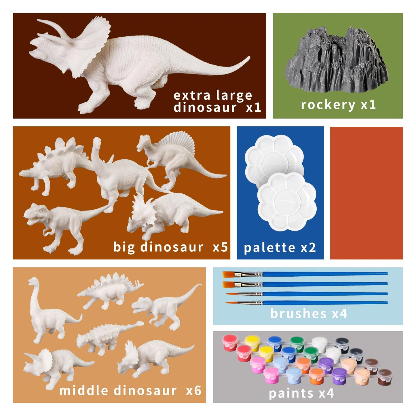 whatstem 3D Dinosaurs Painting Kit – 12 Dinos for Kids 3–15 | Creative Arts & Crafts Gift