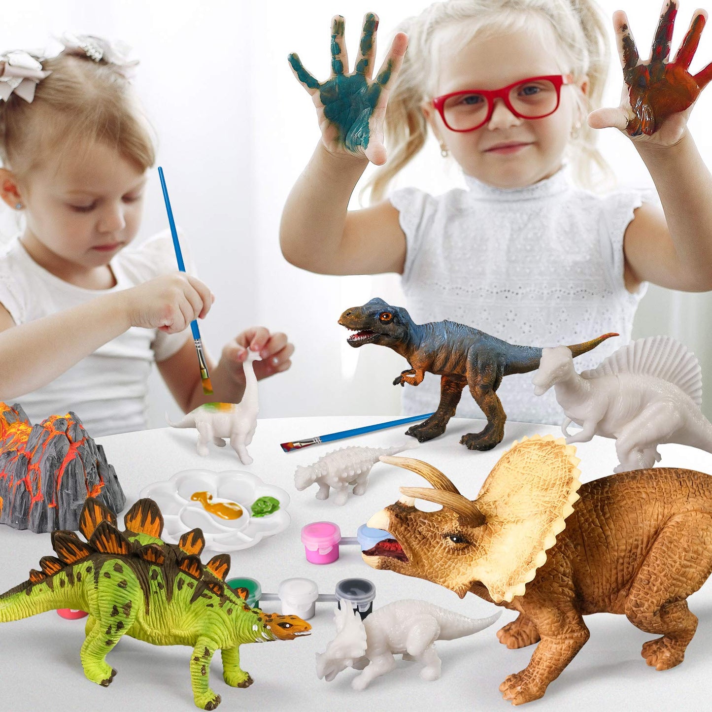 whatstem 3D Dinosaurs Painting Kit – 12 Dinos for Kids 3–15 | Creative Arts & Crafts Gift