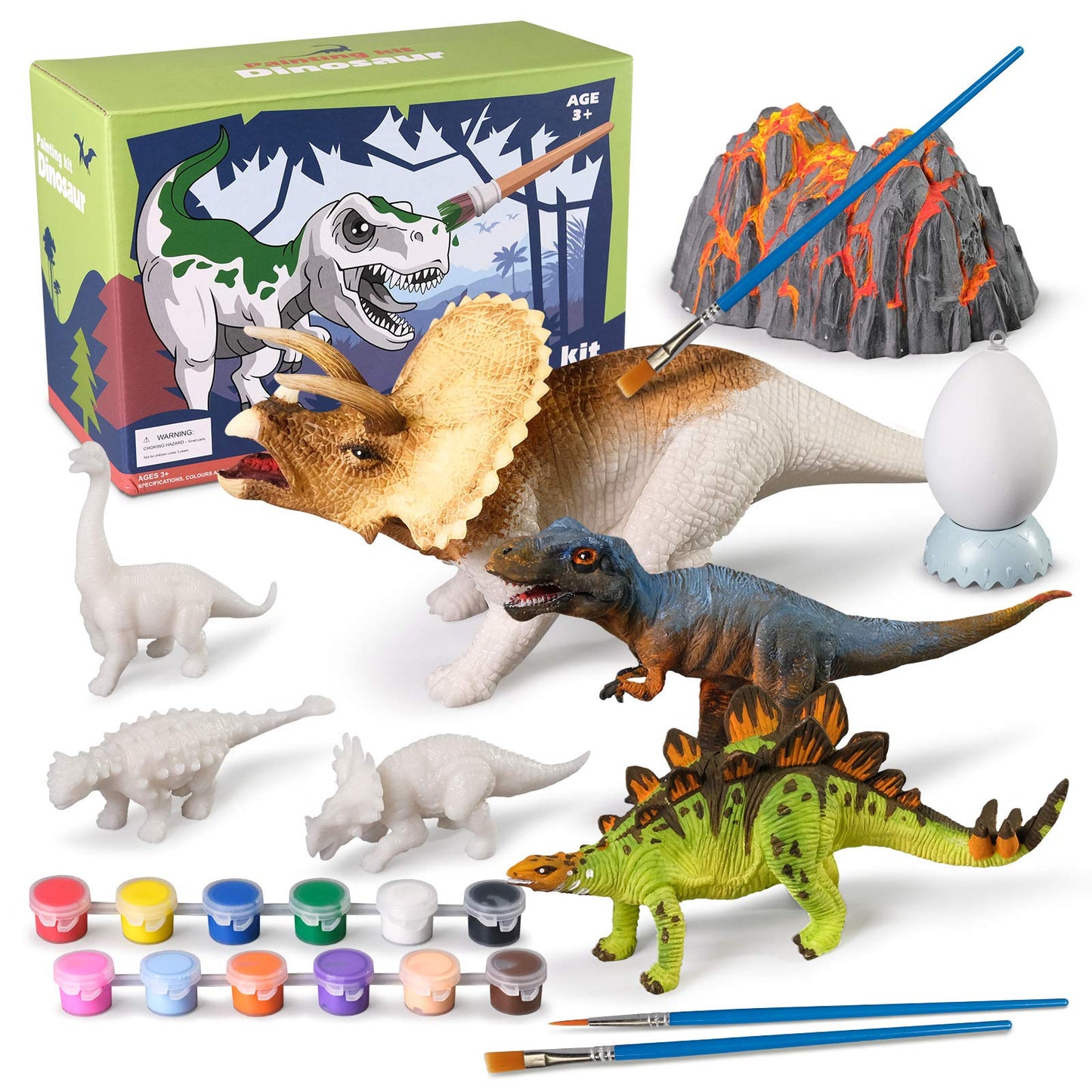 whatstem 3D Dinosaurs Painting Kit – 12 Dinos for Kids 3–15 | Creative Arts & Crafts Gift