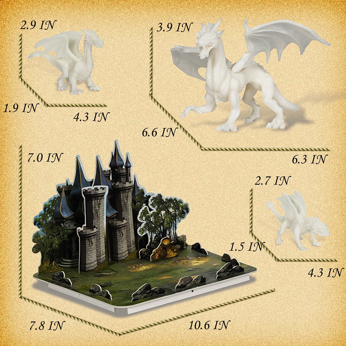 whatstem Kids Dragon Painting Kit with 3 Dragons & 3D Castle Puzzle