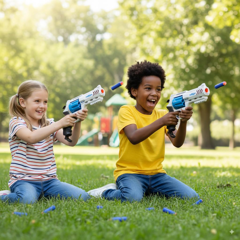 Whatstem 2 Pack Foam Dart Blaster Set – Revolver-Style Blasters with 40 Darts