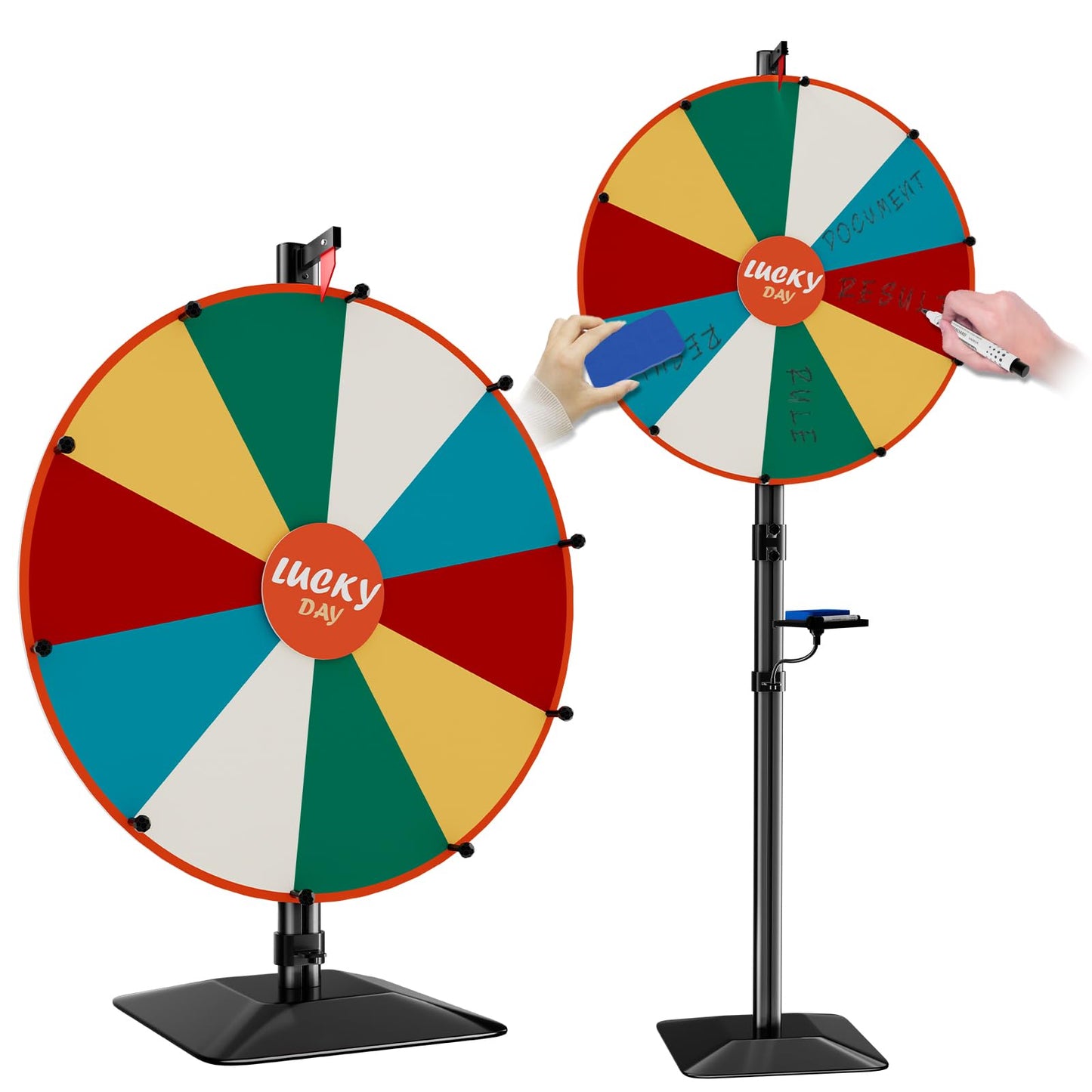 WHAUU Heavy Duty Prize Wheel 24-Inch Dual-Use | Tabletop & Floor Stand, 10 Slots, Dry Erase Kit