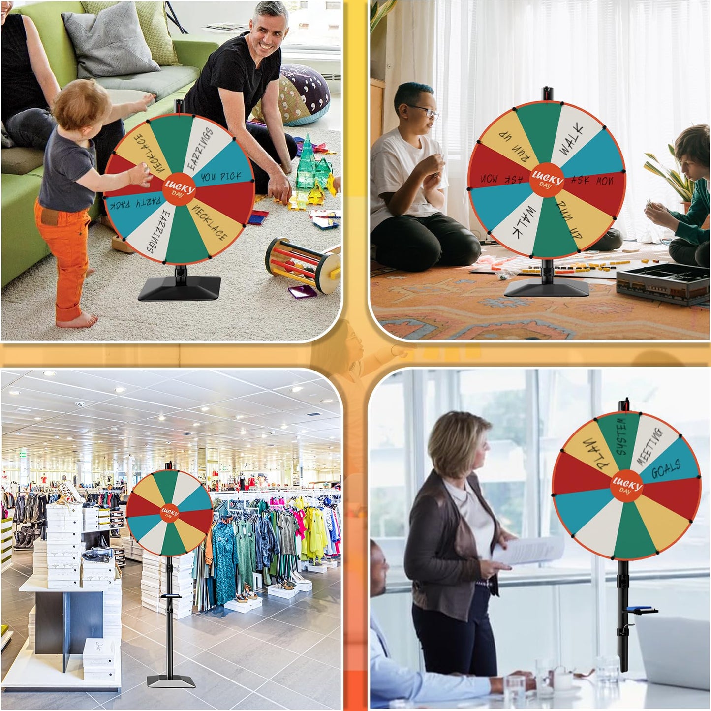 WHAUU Heavy Duty Prize Wheel 24-Inch Dual-Use | Tabletop & Floor Stand, 10 Slots, Dry Erase Kit