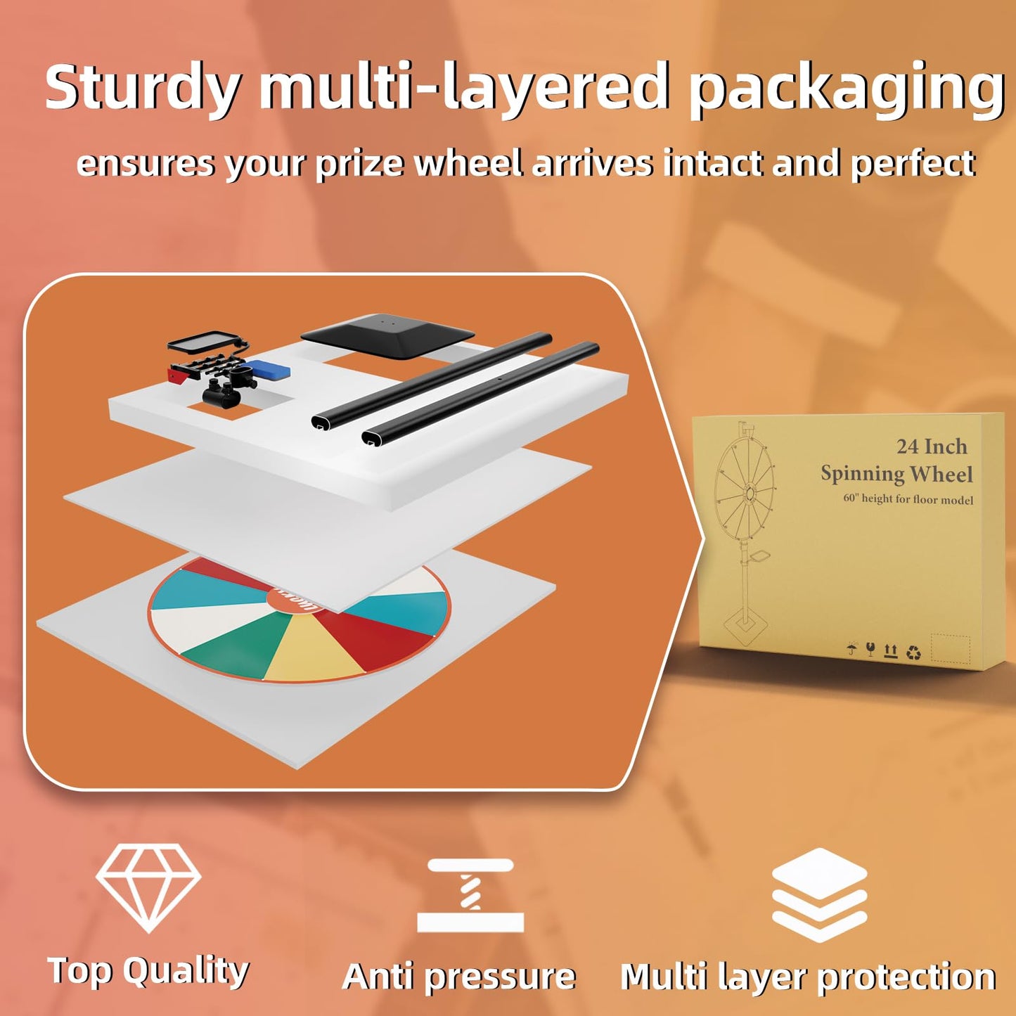 WHAUU Heavy Duty Prize Wheel 24-Inch Dual-Use | Tabletop & Floor Stand, 10 Slots, Dry Erase Kit