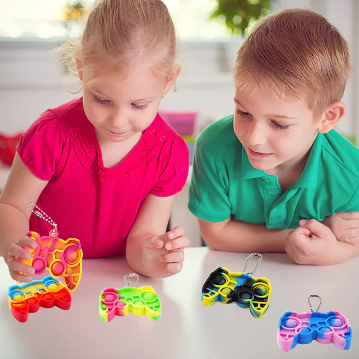 WHGAMNCE 16 Pcs Mini Pop Fidget Keychain Set – Colorful Push Pop Toys