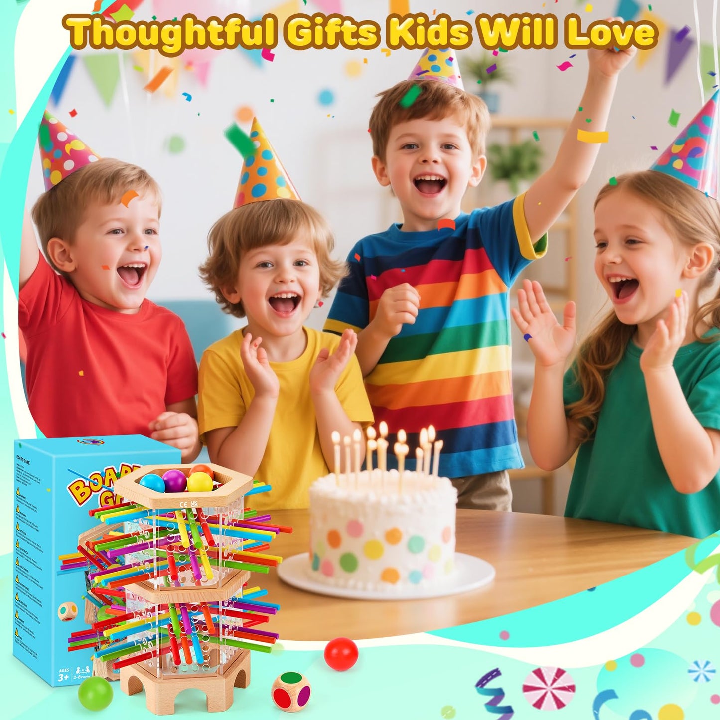 WhimsiPlay Montessori Wooden Board Game – 42 Colorful Sticks & Balls for Kids Aged 3-6