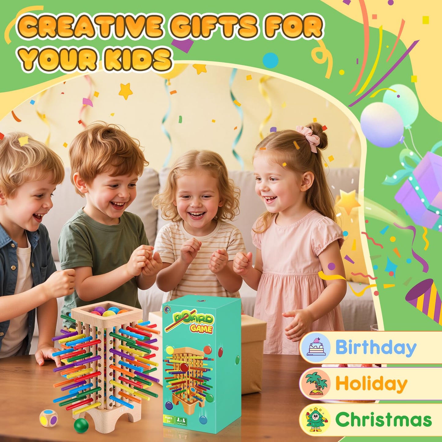 WhimsiPlay Montessori Board Game – Wooden Tower with 42 Colorful Sticks for Ages 3–6