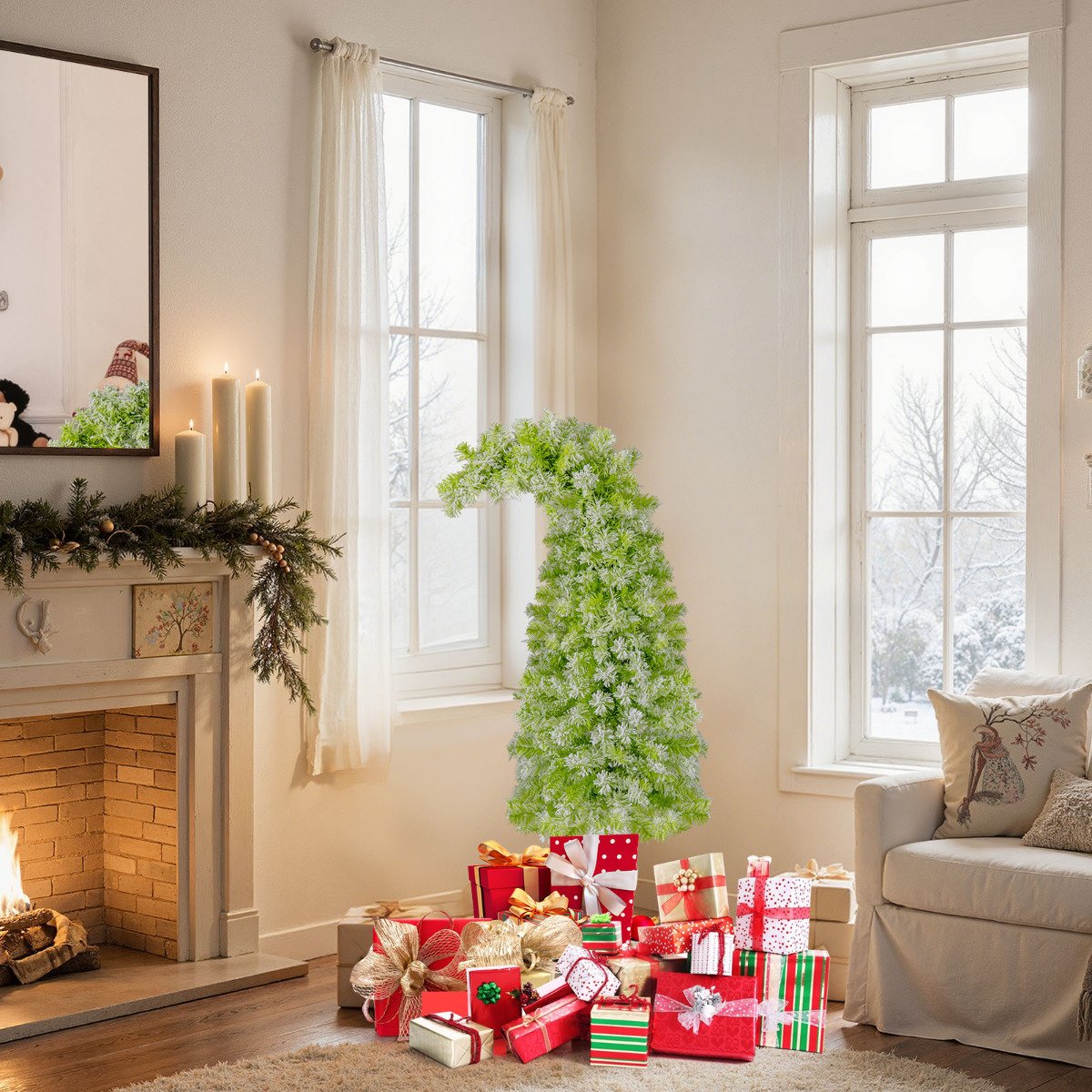 Whimsical Christmas Tree with Branch Tips and Warm White LED Lights-180 cm