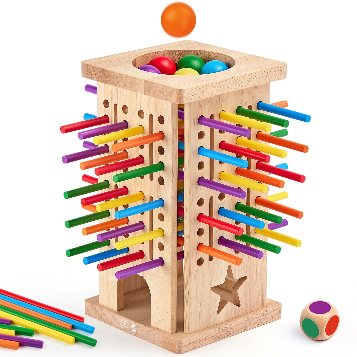 WhimsiPlay Montessori Wooden Board Games – 42 Colorful Sticks & Tower for 3-6 Year Olds