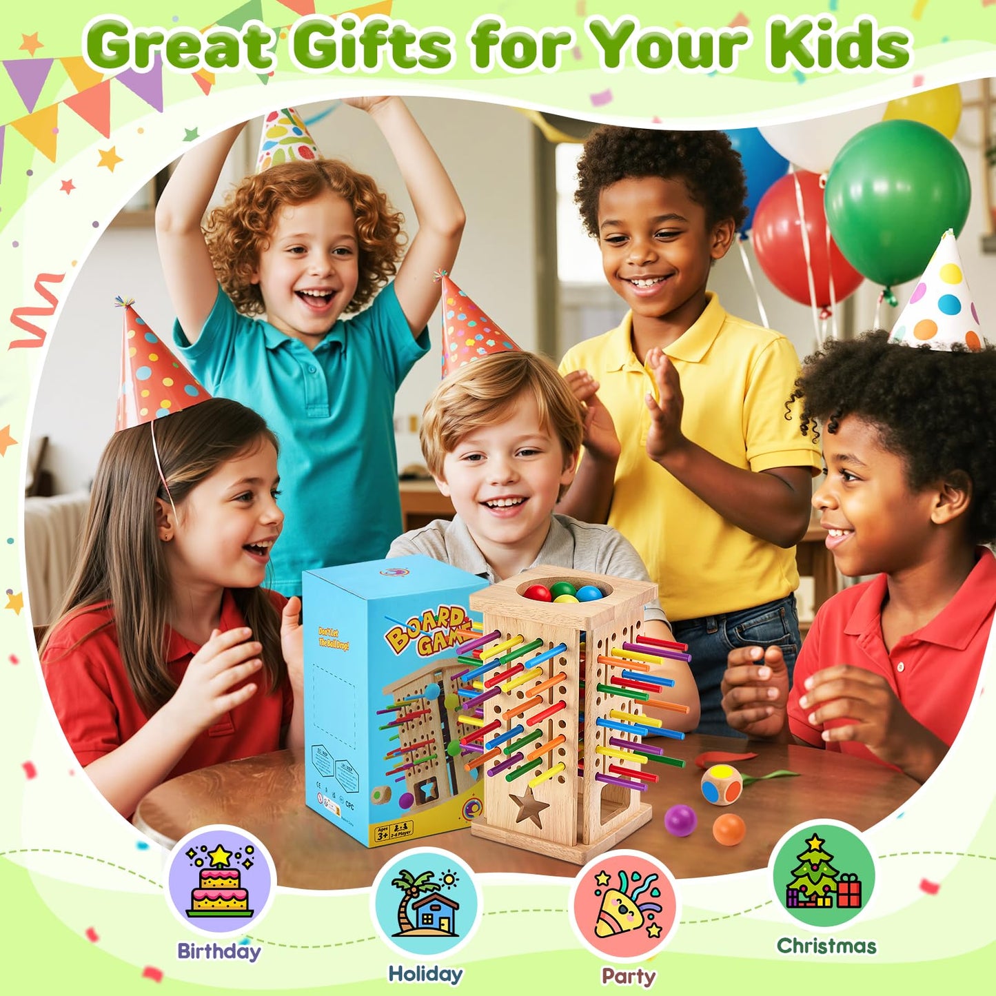 WhimsiPlay Montessori Wooden Board Games – 42 Colorful Sticks & Tower for 3-6 Year Olds