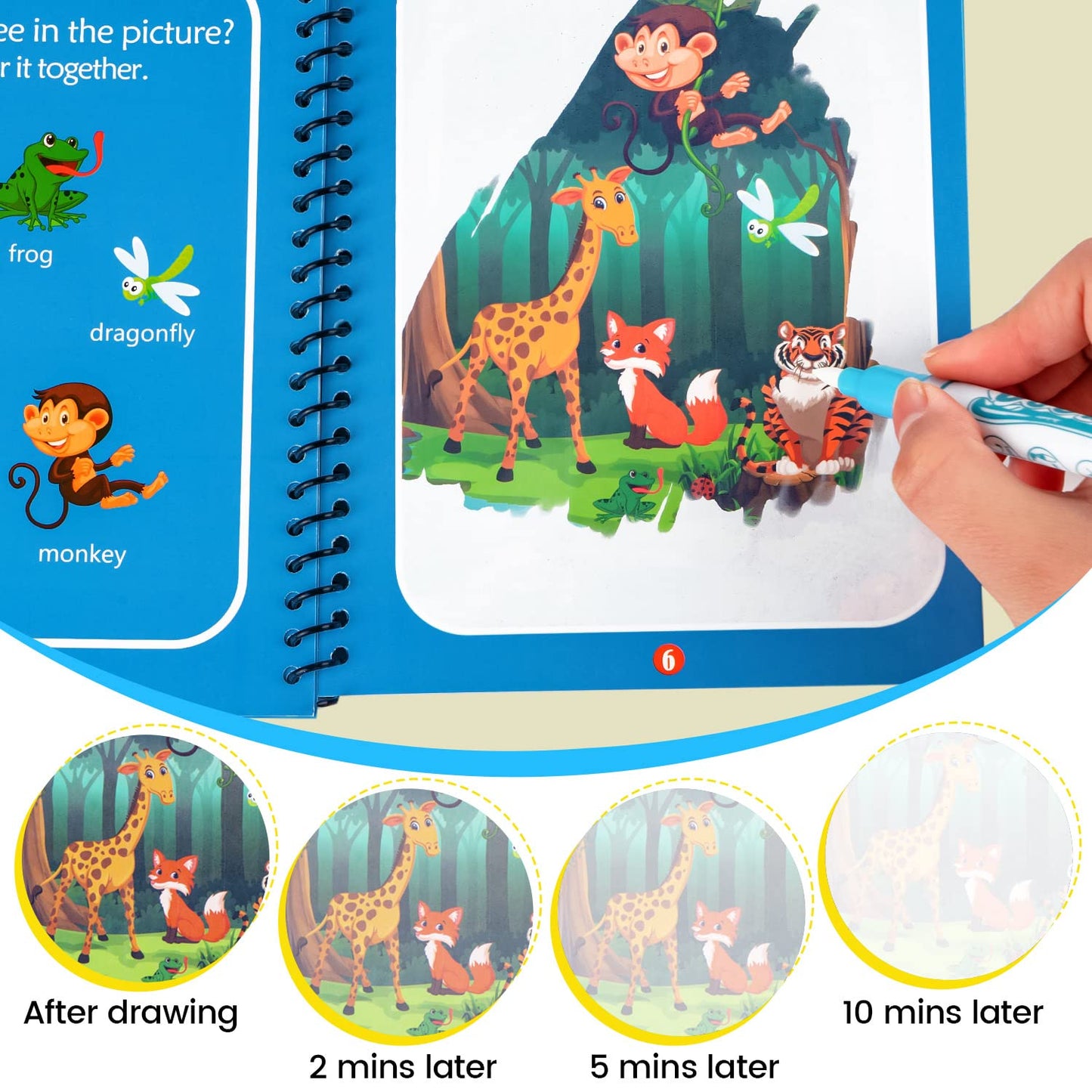WhistenFla 8 Pack Water Coloring Books for Toddlers – Reusable Water Painting with Dinosaur, Princess, Astronaut & More