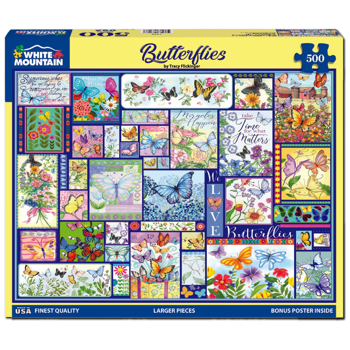 White Mountain 500-Piece Spring Flower Puzzle - Large Pieces, 18x24, Butterflies