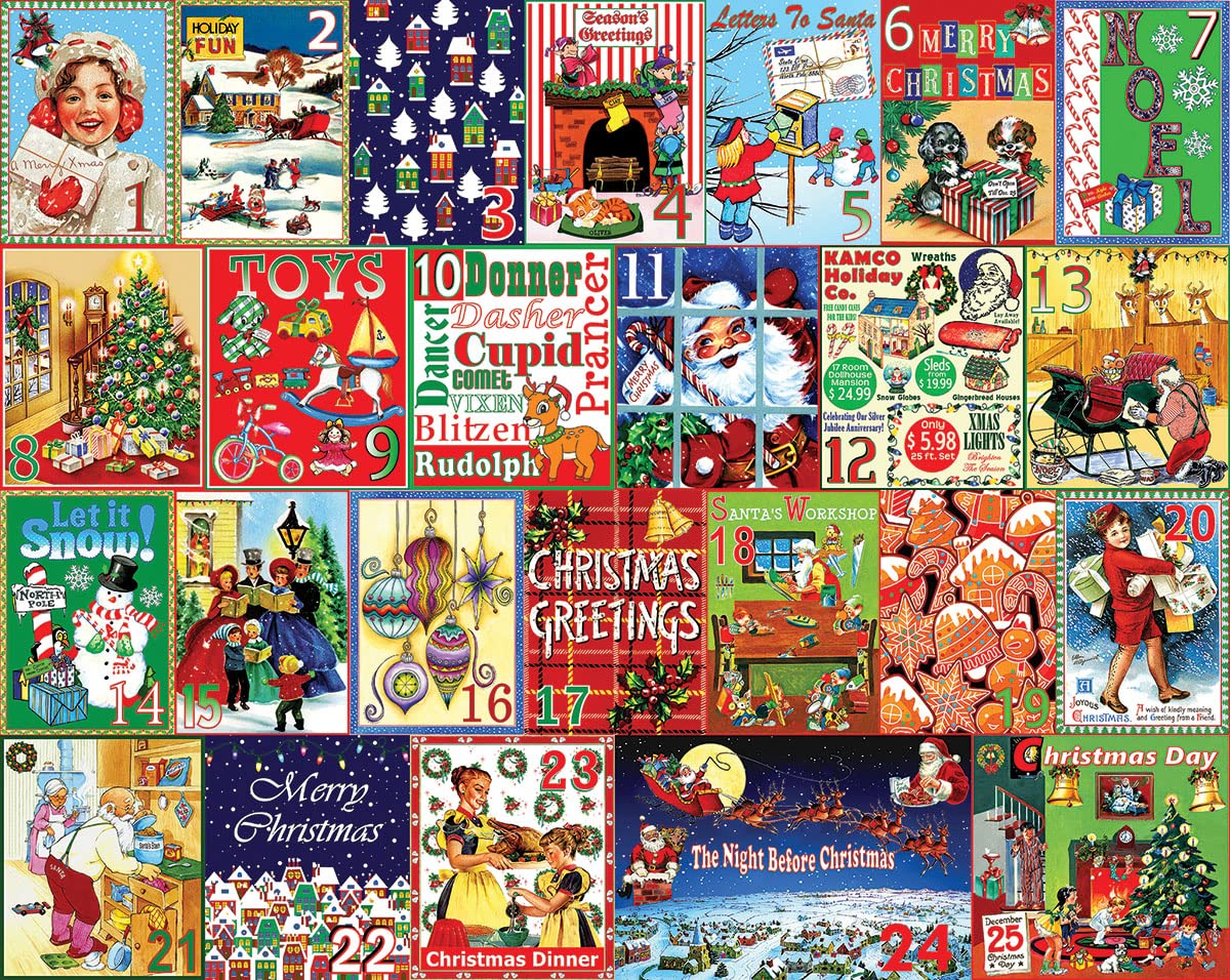 White Mountain 1000 Piece Winter Christmas Puzzle | 24x30 Large Pieces | Christmas Calendar
