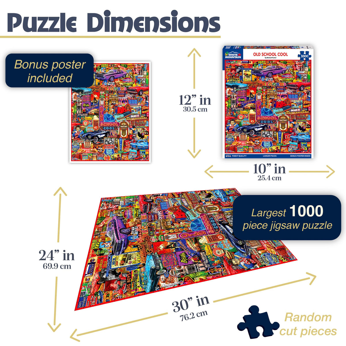 White Mountain Old School Cool Puzzle 1000 Piece – Vintage Jigsaw for Adults & Families