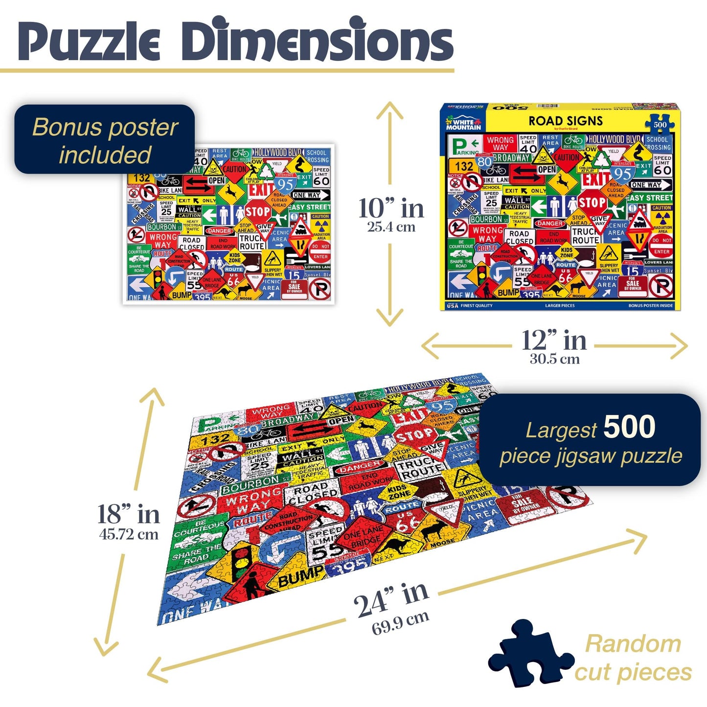 White Mountain Puzzles Road Signs - 500pc Jigsaw Puzzle | Made in USA