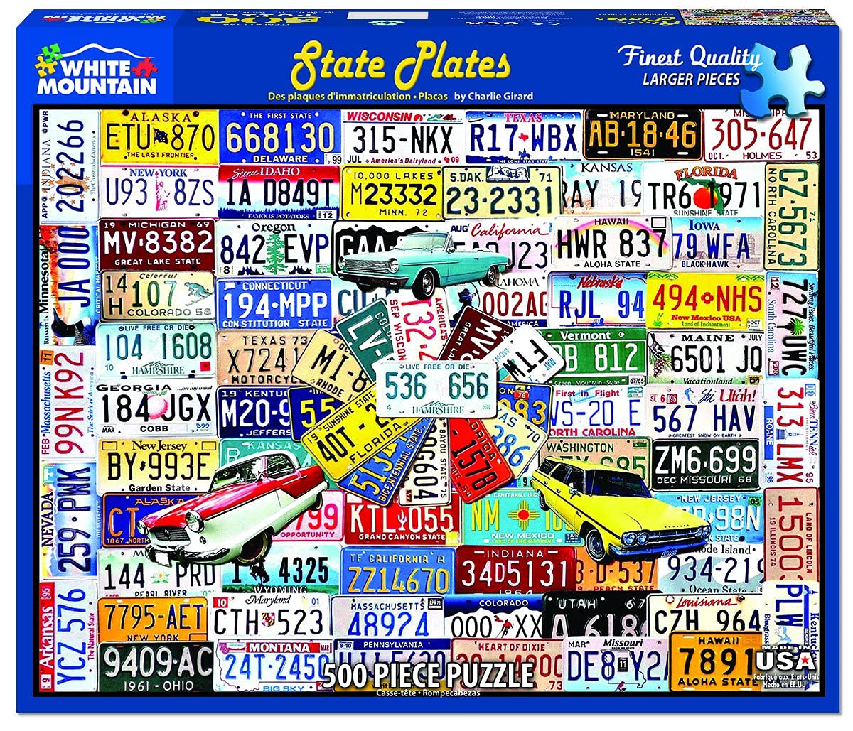 White Mountain Puzzles State Plates 500-Piece Jigsaw Puzzle – Americana License Plate Collage