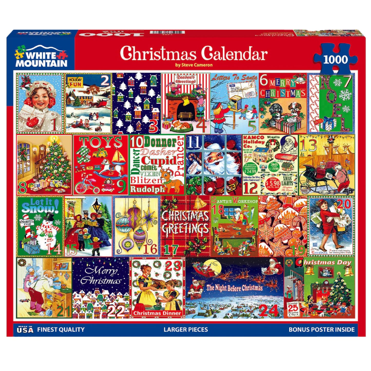 White Mountain 1000 Piece Winter Christmas Puzzle | 24x30 Large Pieces | Christmas Calendar