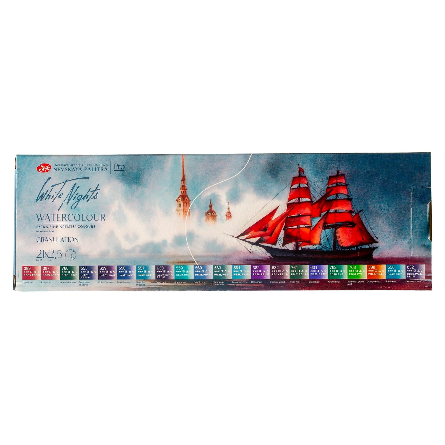 White Nights Professional Watercolor Set 21 Full Pans (2.5ml) – Granulating, Lightfast Colors by Nevskaya Palitra